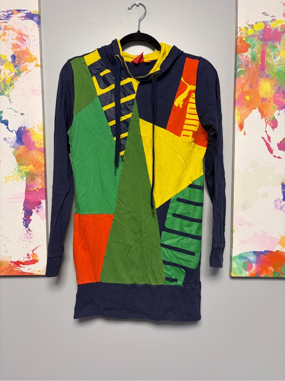 Small Puma Multicolor Graphic Hoodie rare find. 17”ptp